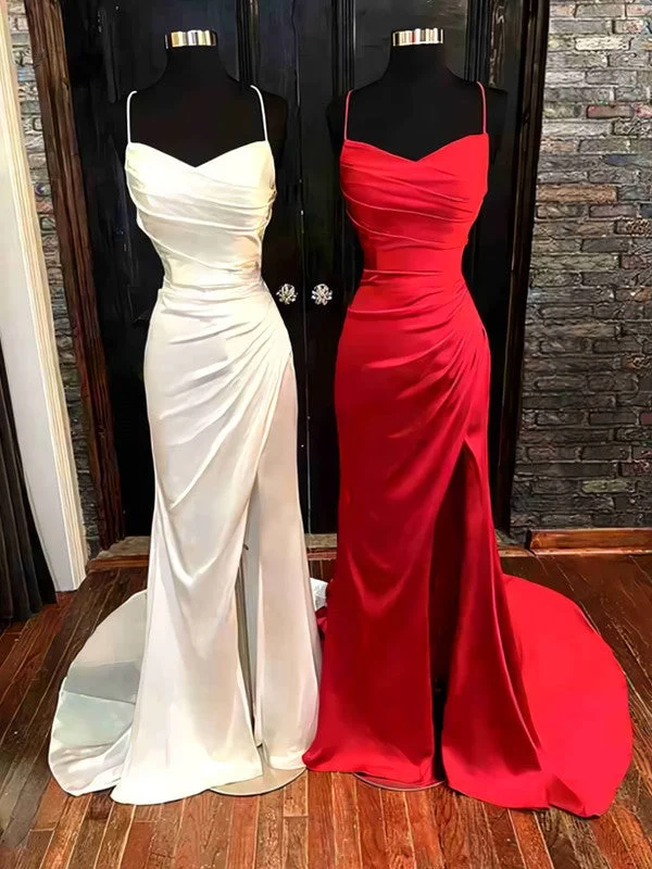 mini prom dressesSimple Long Satin Semi Formal Dresses V Neck Mermaid Prom Dress