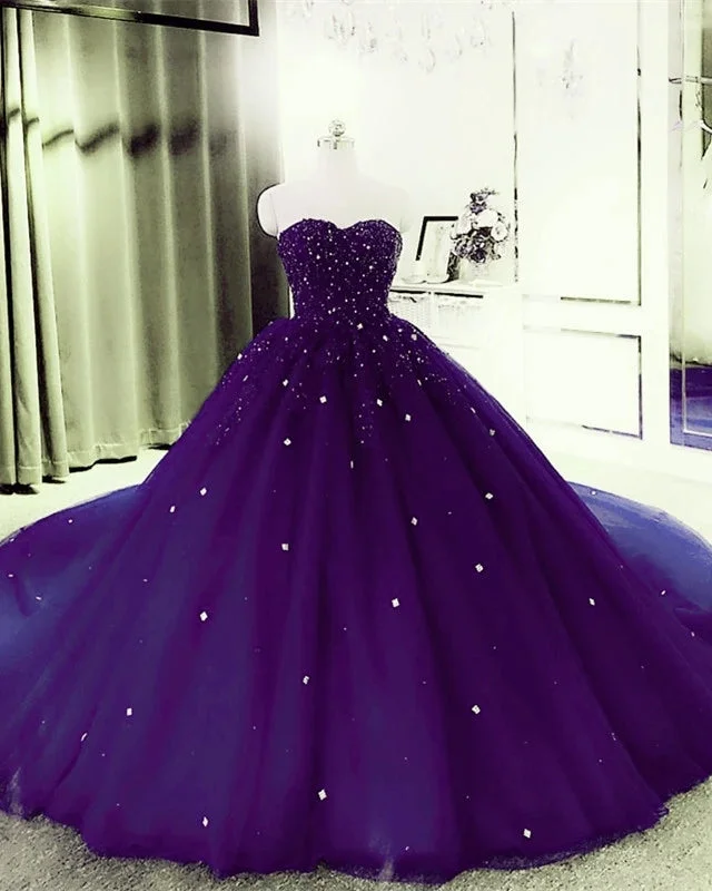 sparkly prom dressesSweetheart Crystals Prom Dresses Ball Gown Beaded Purple Quinceanera Dresses